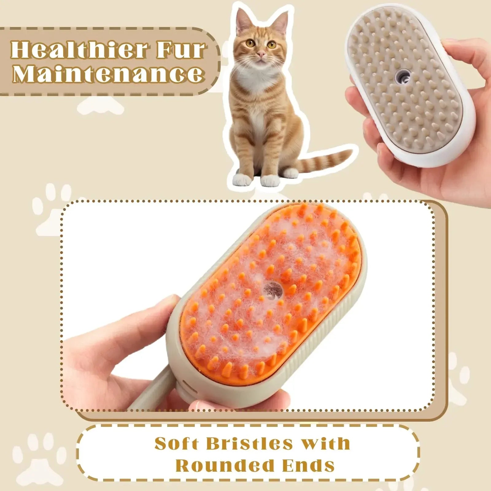 Cat Steam Brush — Water-Only Mist Groomer