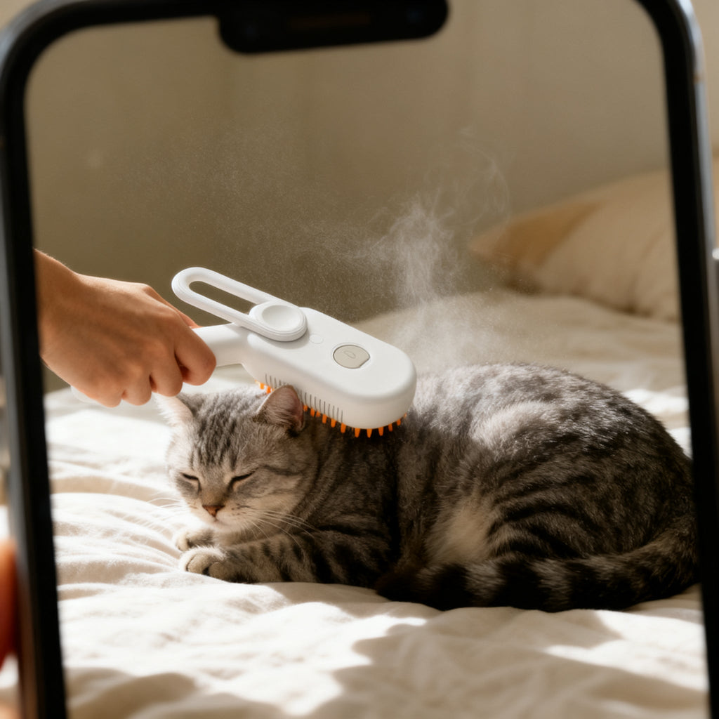 Cat Steam Brush — Water-Only Mist Groomer